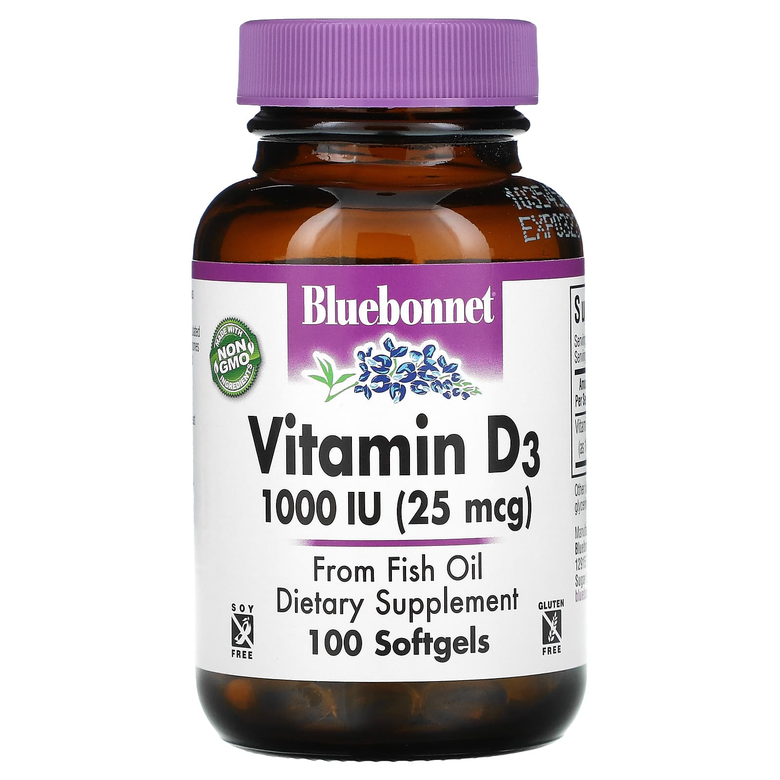 Bluebonnet, VITAMIN D3 1000 I.U., 100 Softgels UPC 743715003088 | Hilife Vitamins