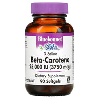 Bluebonnet, Beta-Carotene, D. Salina, 7500 mcg (25,000 IU), 90 Softgels UPC 743715003163 | Hilife Vitamins