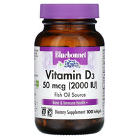 Bluebonnet, Vitamin D3, 50 mcg (2,000 IU), 100 Softgels UPC 743715003170 | Hilife Vitamins