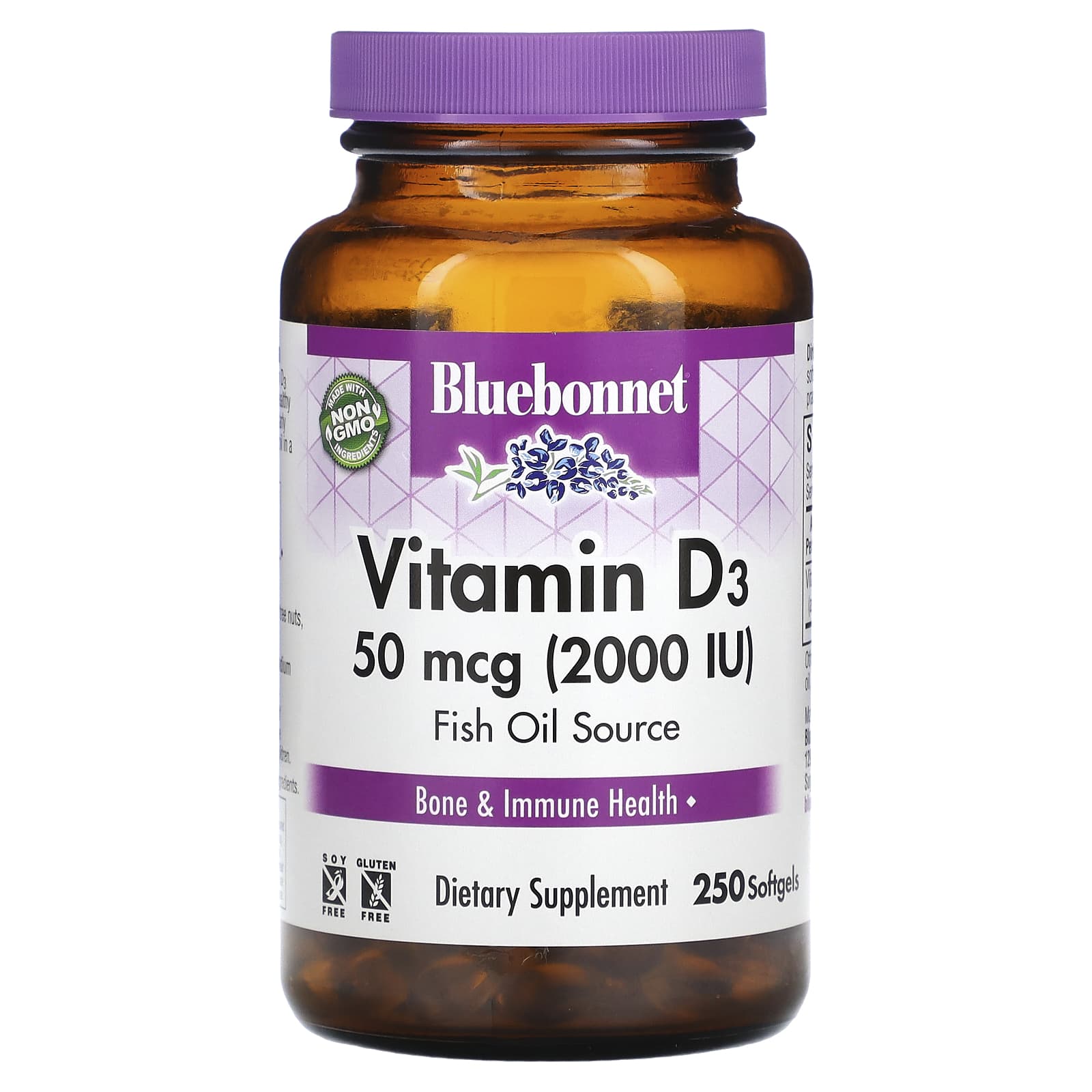 Bluebonnet, Vitamin D3 2000 Iu, 250 Softgels UPC 743715003194 | Hilife Vitamins