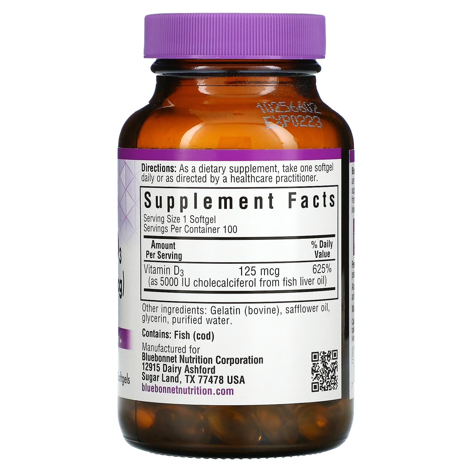 Bluebonnet, D3 5000 IU, 100 Softgels UPC 743715003217 | Hilife Vitamins