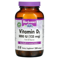 Bluebonnet, Vitamin D3, 125 mcg (5000 IU), Fish Oil Source, 250 Softgels UPC 743715003231 | Hilife Vitamins