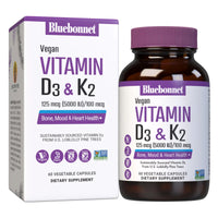 Bluebonnet, Vegan Vitamin D3 & K2, 125 mcg (5000 IU) &  K2 100 mcg UPC 743715003347 | Hilife Vitamins