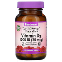 Bluebonnet, Earthsweet Vitamin D3 1000 IU Raspberry Flavor, 90 Chewable Tablets UPC 743715003620 | Hilife Vitamins