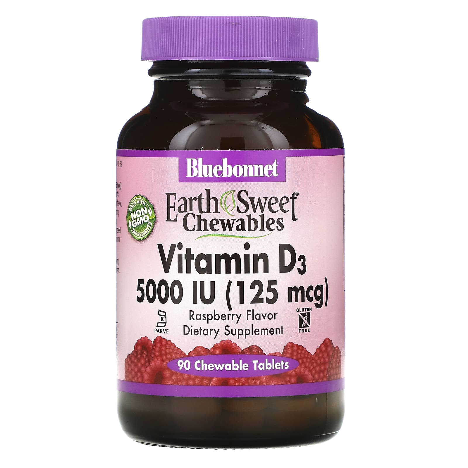Bluebonnet, Earthsweet Chewables D3 5000 iu Raspberry Flavor, 90 Chewable Tablets UPC 743715003668 | Hilife Vitamins
