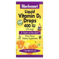 Bluebonnet, Liquid Vitamin D3 Drops 400 iu Citrus flavor, 1 fl oz UPC 743715003729 | Hilife Vitamins