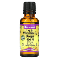 Bluebonnet, Liquid Vitamin D3 Drops 400 iu Citrus flavor, 1 fl oz UPC 743715003729 | Hilife Vitamins