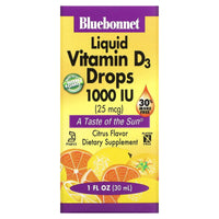 Bluebonnet, Liquid Vitamin D3 Drops 1000 iu Citris Flavor, 1 Fl Oz LIQUID UPC 743715003743 | Hilife Vitamins