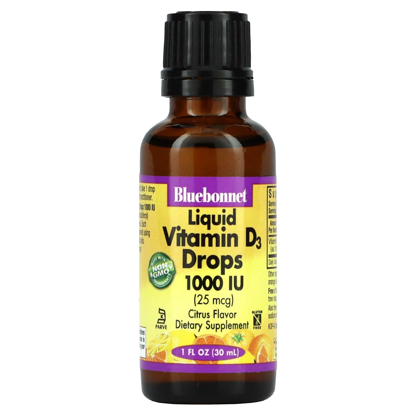 Bluebonnet, Liquid Vitamin D3 Drops 1000 iu Citris Flavor, 1 Fl Oz LIQUID UPC 743715003743 | Hilife Vitamins