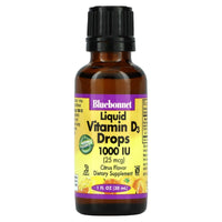 Bluebonnet, Liquid Vitamin D3 Drops 1000 iu Citris Flavor, 1 Fl Oz LIQUID UPC 743715003743 | Hilife Vitamins
