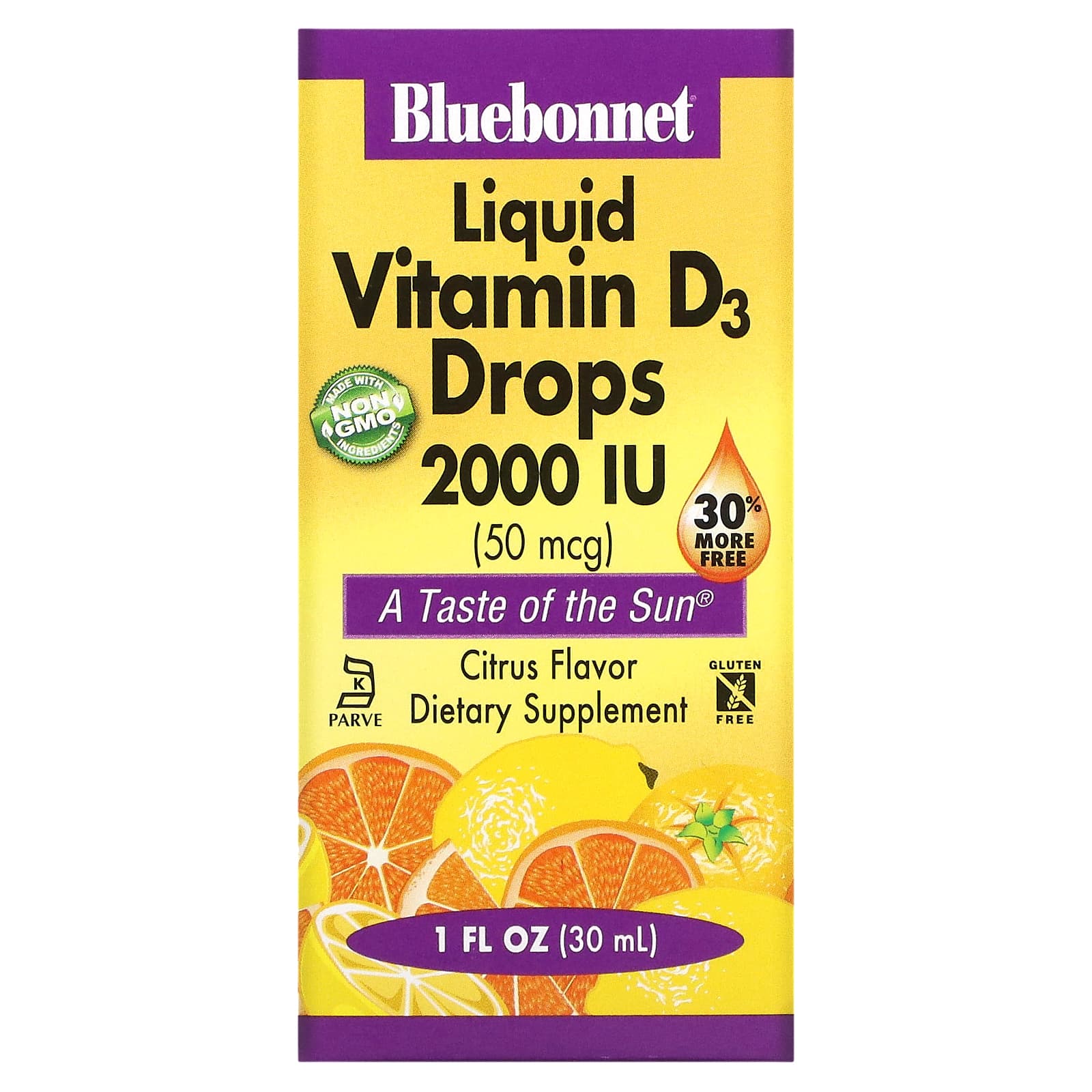 Bluebonnet, Liquid Vitamin D3 Drops 2000 iu Citrus Flavor, 1 Fl Oz LIQUID UPC 743715003767 | Hilife Vitamins
