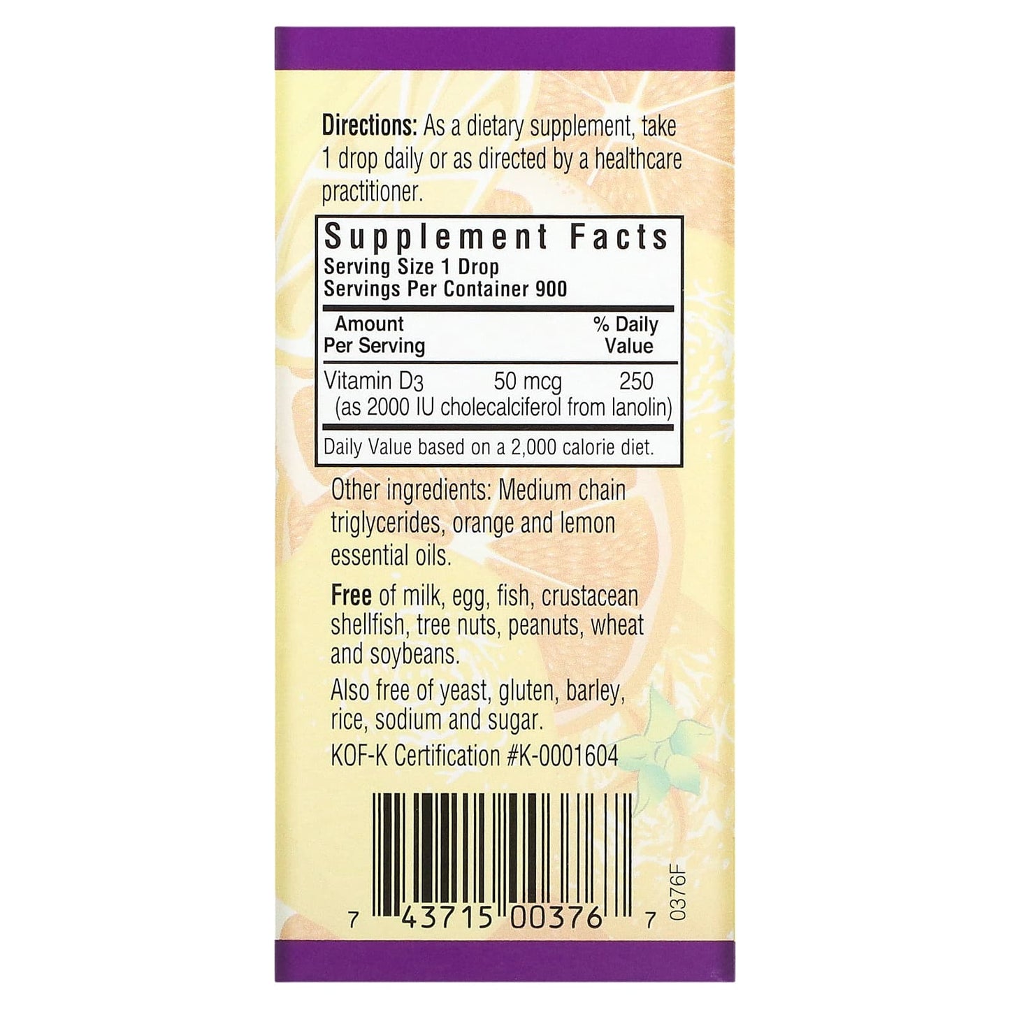 Bluebonnet, Liquid Vitamin D3 Drops 2000 iu Citrus Flavor, 1 Fl Oz LIQUID UPC 743715003767 | Hilife Vitamins