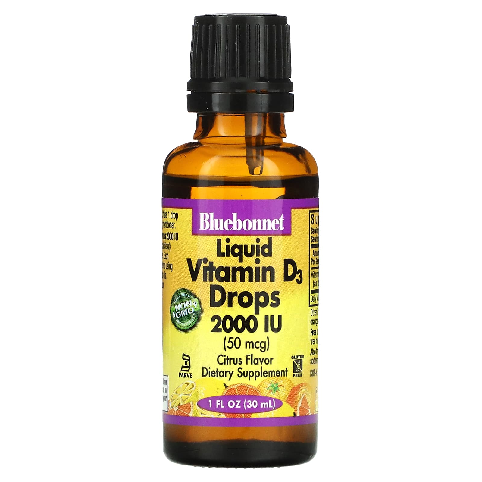 Bluebonnet, Liquid Vitamin D3 Drops 2000 iu Citrus Flavor, 1 Fl Oz LIQUID UPC 743715003767 | Hilife Vitamins