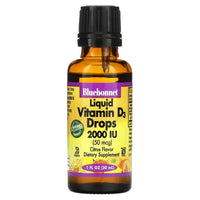 Bluebonnet, Liquid Vitamin D3 Drops 2000 iu Citrus Flavor, 1 Fl Oz LIQUID UPC 743715003767 | Hilife Vitamins