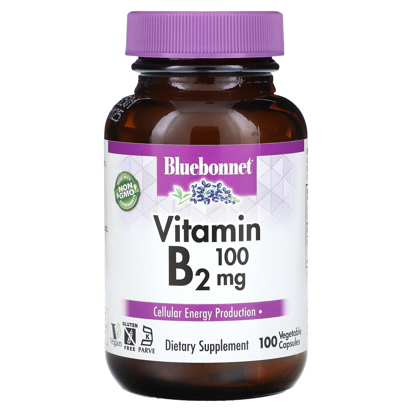 Bluebonnet, Vitamin B2, 100 mg, 100 Vegetarian Capsules UPC 743715004269 | HiLife Vitamins
