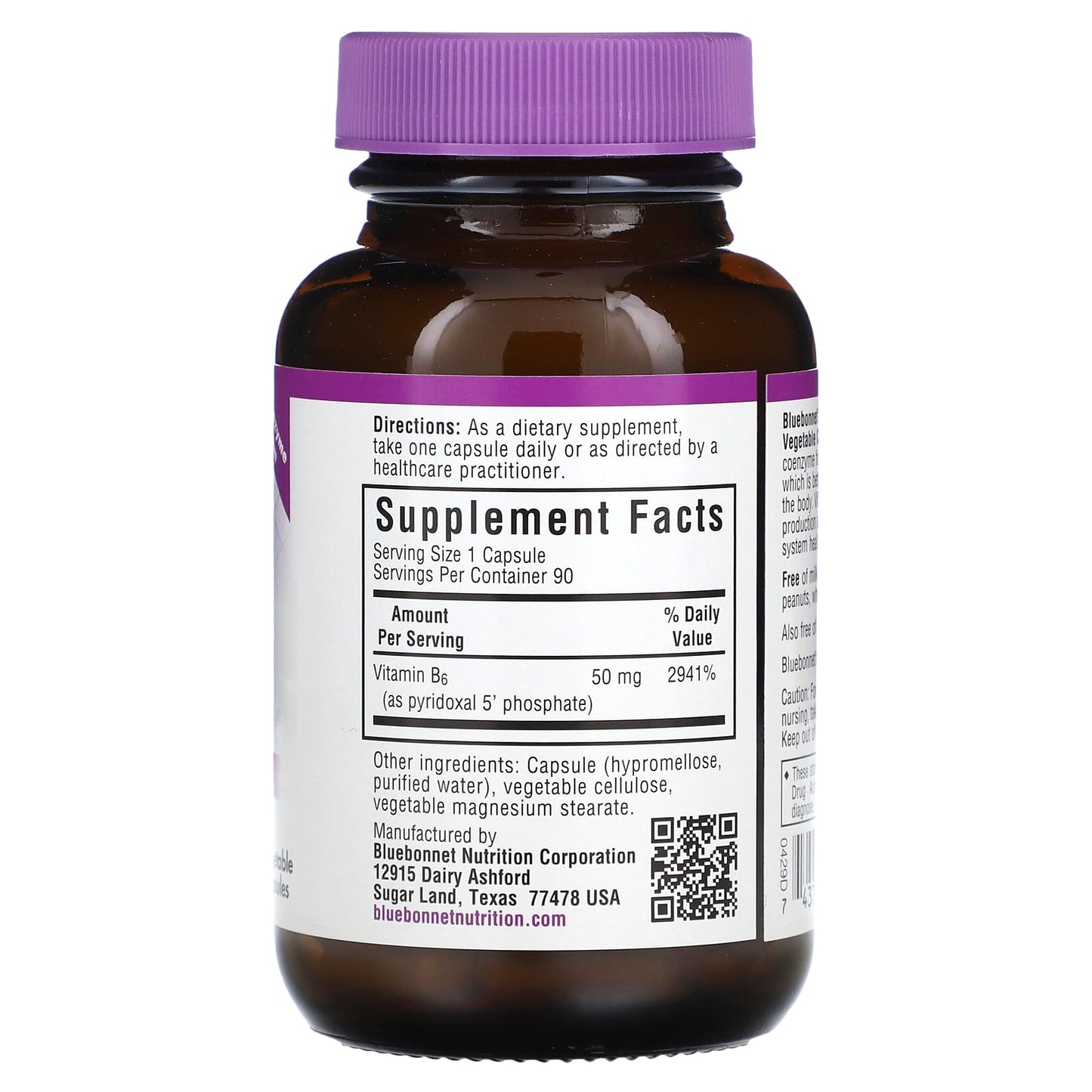 Bluebonnet, P-5-P 50mg, 90 Vegetarian Capsules UPC 743715004290 | Hilife Vitamins