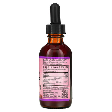 Bluebonnet, Liquid Vitamin B-12 & Folic Acid Raspberry Flavor, 2 oz UPC 743715004337 | Hilife Vitamins