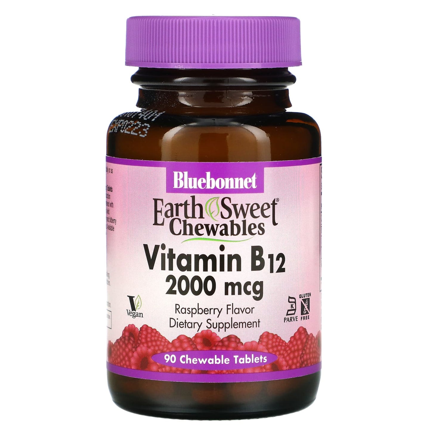 Bluebonnet, Earthsweet, Vitamin B-12 2000 Mcg, Raspberry Flavor, 90 Chewable Tablets UPC 743715004368 | Hilife Vitamins