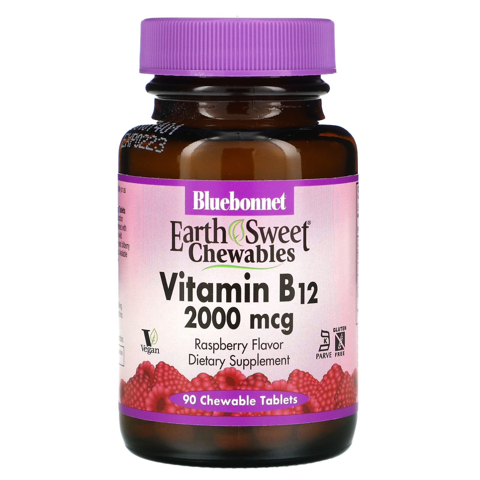 Bluebonnet, Earthsweet, Vitamin B-12 2000 Mcg, Raspberry Flavor, 90 Chewable Tablets UPC 743715004368 | Hilife Vitamins
