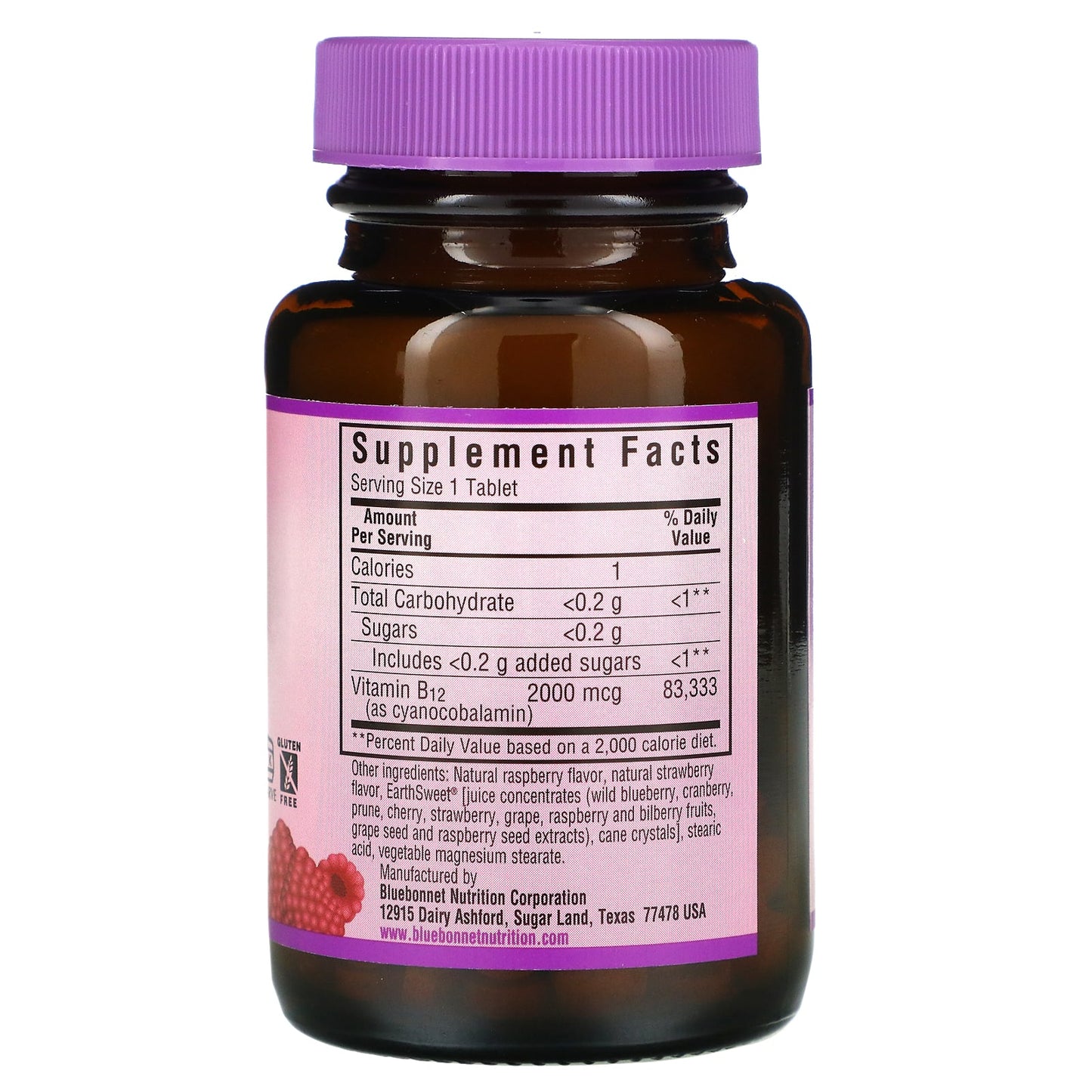 Bluebonnet, Earthsweet, Vitamin B-12 2000 Mcg, Raspberry Flavor, 90 Chewable Tablets UPC 743715004368 | Hilife Vitamins