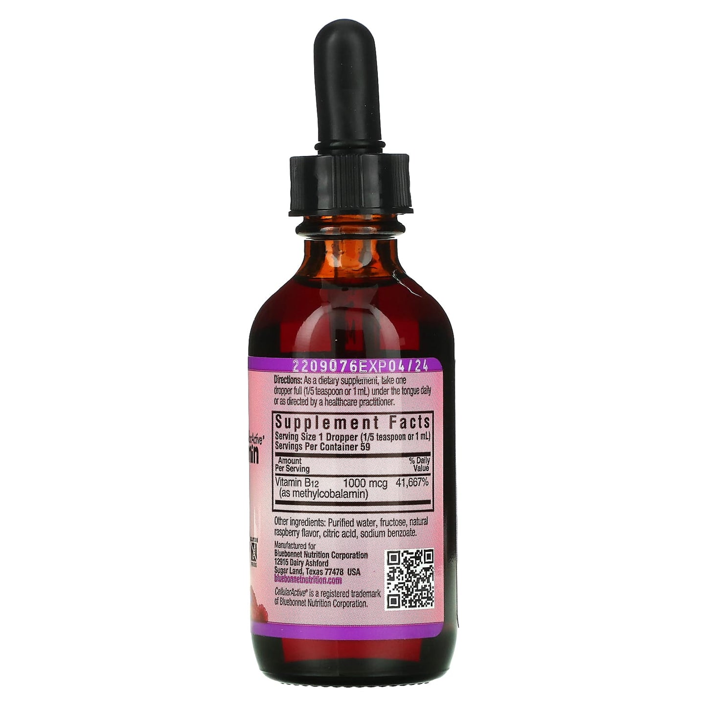 Bluebonnet, Liquid Cellular Active Methylcobalamin 1000 Mcg Raspberry Flavor Liquid, 2 Fl Oz LIQUID UPC 743715004399