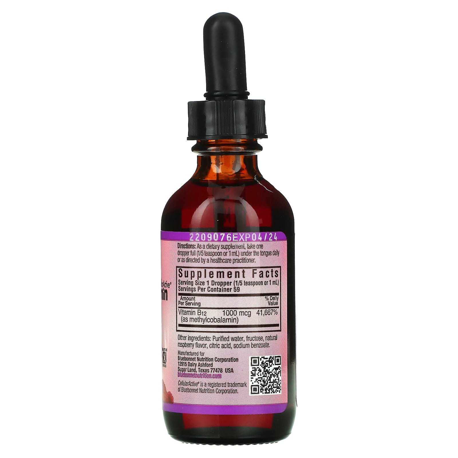 Bluebonnet, Liquid Cellular Active Methylcobalamin 1000 Mcg Raspberry Flavor Liquid, 2 Fl Oz LIQUID UPC 743715004399
