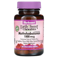 Bluebonnet, Earthsweet  Methylcobalamin B-12 1000 Mcg Raspberry Flavor, 60 Chewables UPC 743715004412 | Hilife Vitamins