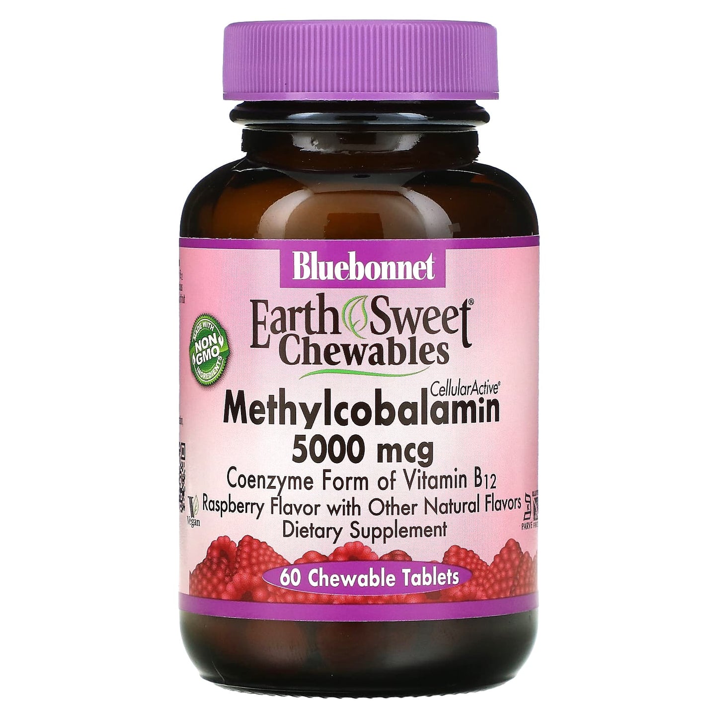 Bluebonnet, Earthsweet Methylcobalamin Vitamin B-12 5000 Mcg Raspberry, 60 Chewables UPC 743715004436 | Hilife Vitamins