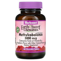 Bluebonnet, Earthsweet Methylcobalamin Vitamin B-12 5000 Mcg Raspberry, 60 Chewables UPC 743715004436 | Hilife Vitamins