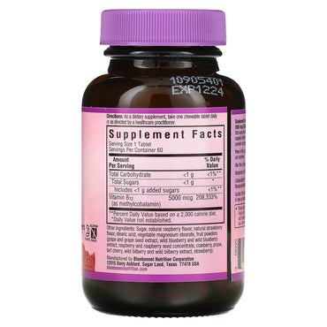 Bluebonnet, Earthsweet Methylcobalamin Vitamin B-12 5000 Mcg Raspberry, 60 Chewables UPC 743715004436 | Hilife Vitamins