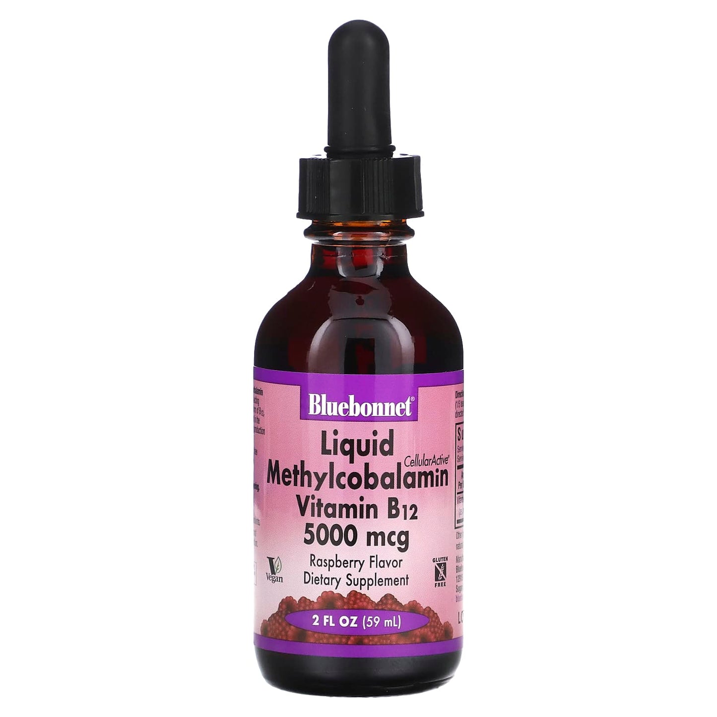 Bluebonnet, Liquid CellularActive Methylcobalamin Vitamin B12 Raspberry 5000 mcg, 2 Fl oz UPC 743715004443 | Hilife Vitamins