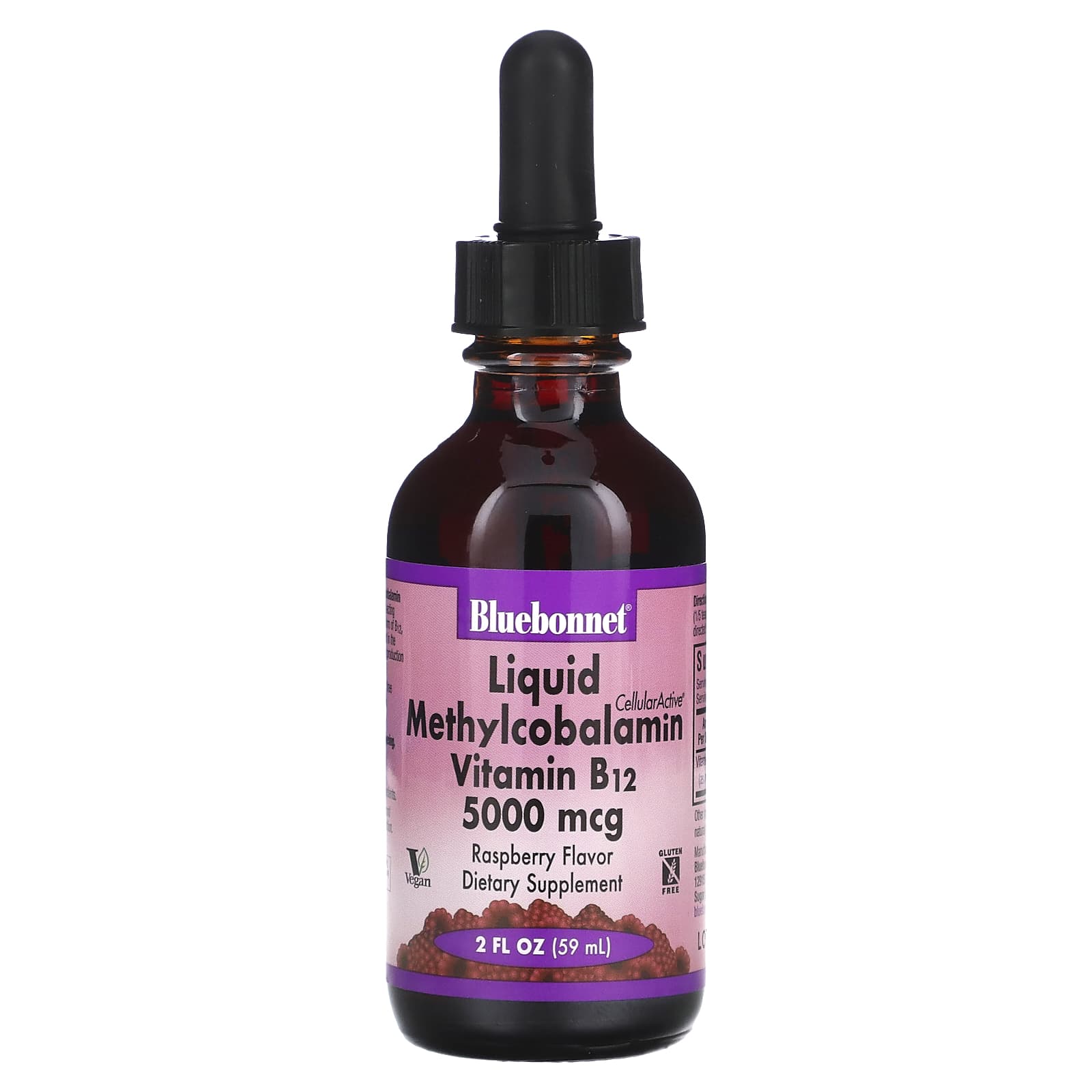Bluebonnet, Liquid CellularActive Methylcobalamin Vitamin B12 Raspberry 5000 mcg, 2 Fl oz UPC 743715004443 | Hilife Vitamins