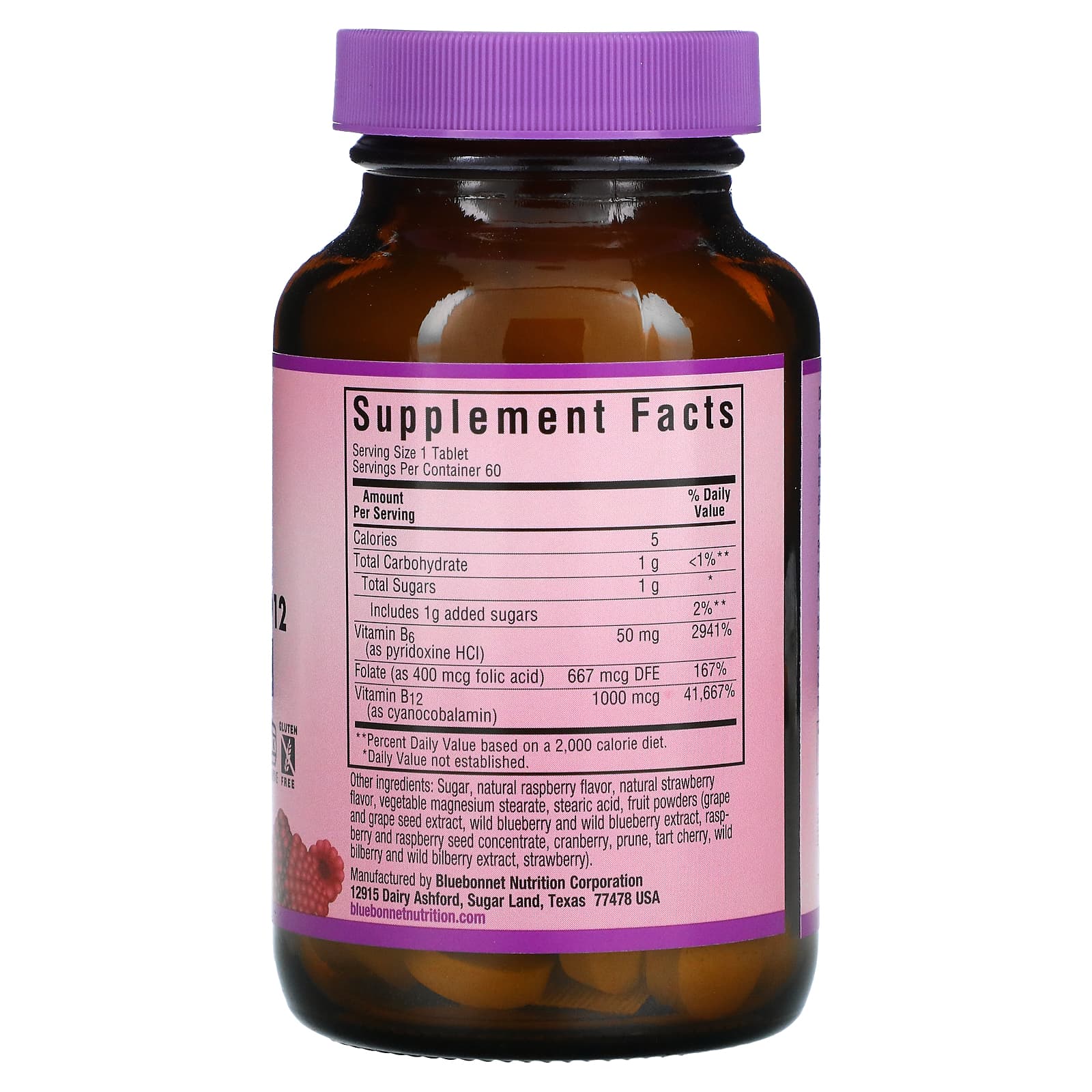 Bluebonnet, Vitamin B6, B12 & Folic Acid, Earth Sweet Chewables, Raspberry Flavor, 60 Chewables UPC 743715004450