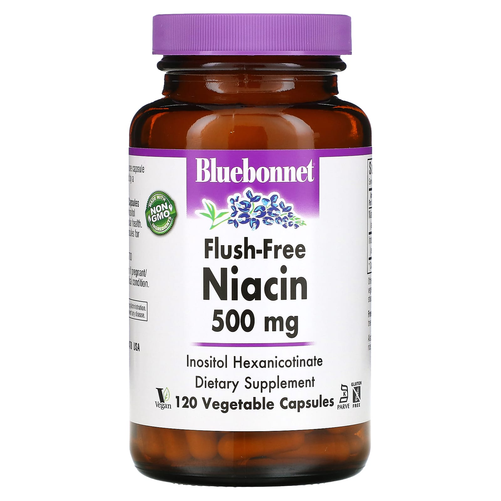 Bluebonnet, Flush Free Niacin 500 Mg, 120 Vegetarian Capsules UPC 743715004641 | Hilife Vitamins