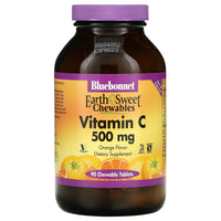 Bluebonnet, Vitamin C, 500 mg, Earth Sweet Chewables, Orange Flavor, 90 Chewable Tablets UPC 743715005051 | Hilife Vitamins
