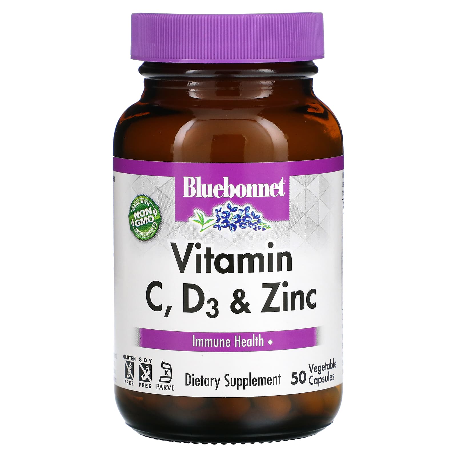 Bluebonnet, VITAMIN C, D3 & ZINC, 50 Vegetarian Capsules UPC 743715005556 | Hilife Vitamins