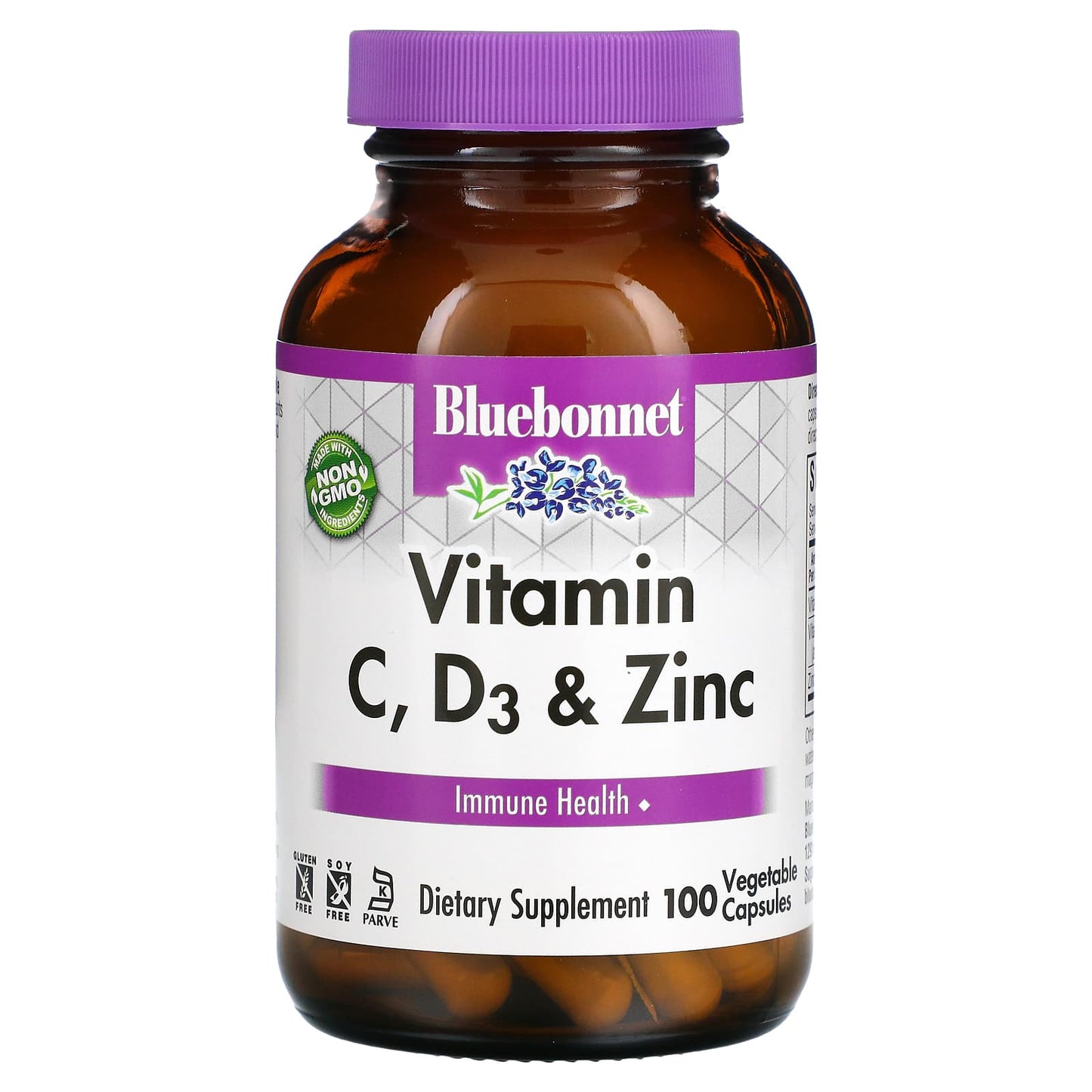 Bluebonnet, VITAMIN C, D3 & ZINC, 100 Vegetarian Capsules UPC 743715005570 | Hilife Vitamins