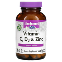 Bluebonnet, VITAMIN C, D3 & ZINC, 100 Vegetarian Capsules UPC 743715005570 | Hilife Vitamins
