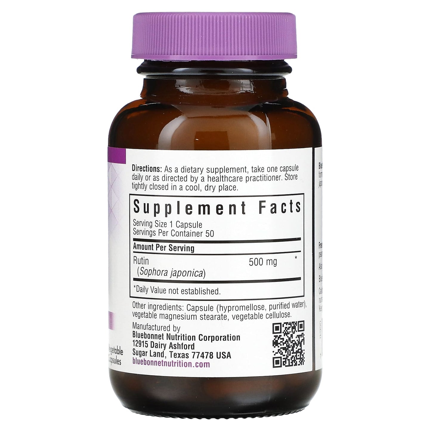 Bluebonnet, Rutin, 500 mg, 50 Vegetarian Capsules UPC 743715005648 | Hilife Vitamins