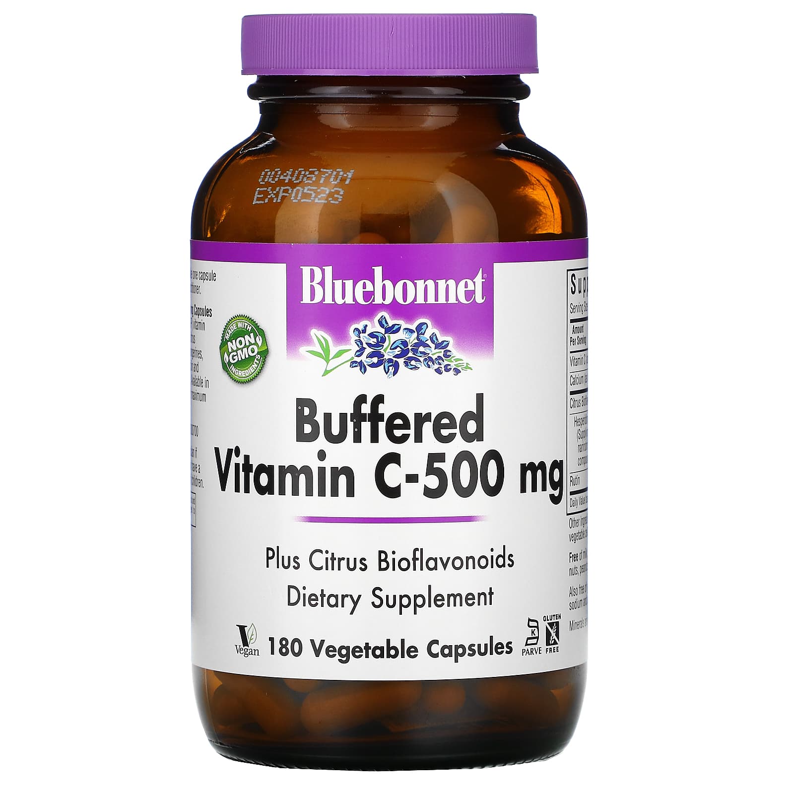 Bluebonnet, Buffered Vitamin C-500 Mg, 180 Vegetarian Capsules UPC 743715005693 | Hilife Vitamins