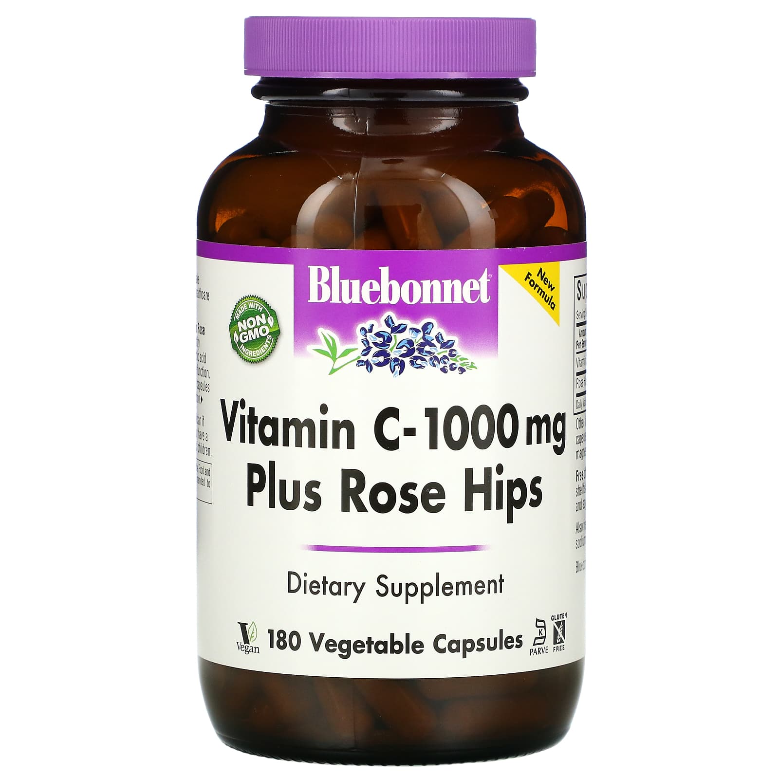 Bluebonnet, Vitamin C 1000 mg Plus Rose Hips, 180 Vegetarian Capsules UPC 743715005754 | Hilife Vitamins