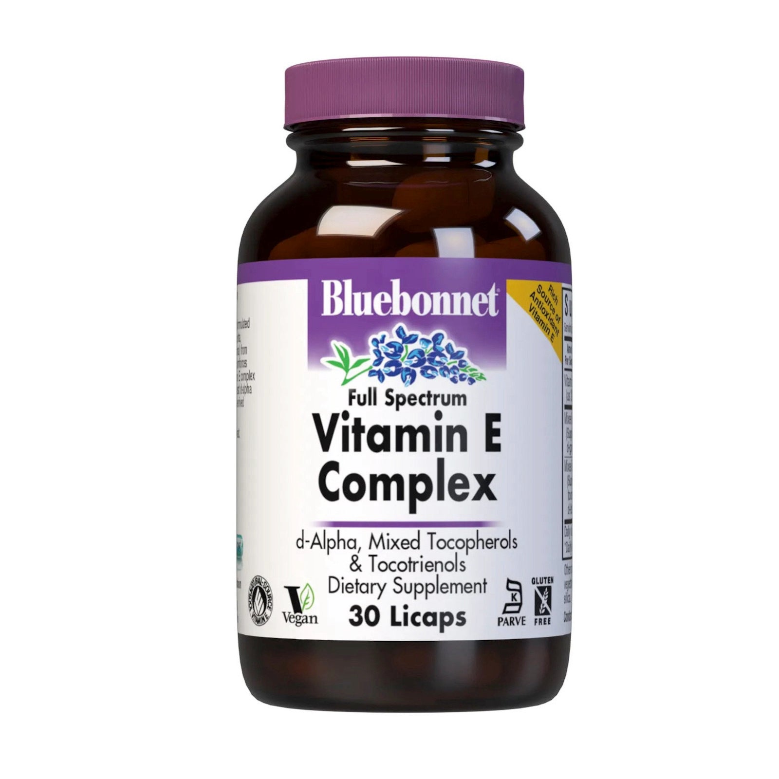 Bluebonnet, Full Spectrum Natural Vitamin E Complex, 30 Licaps UPC 743715006003 | Hilife Vitamins