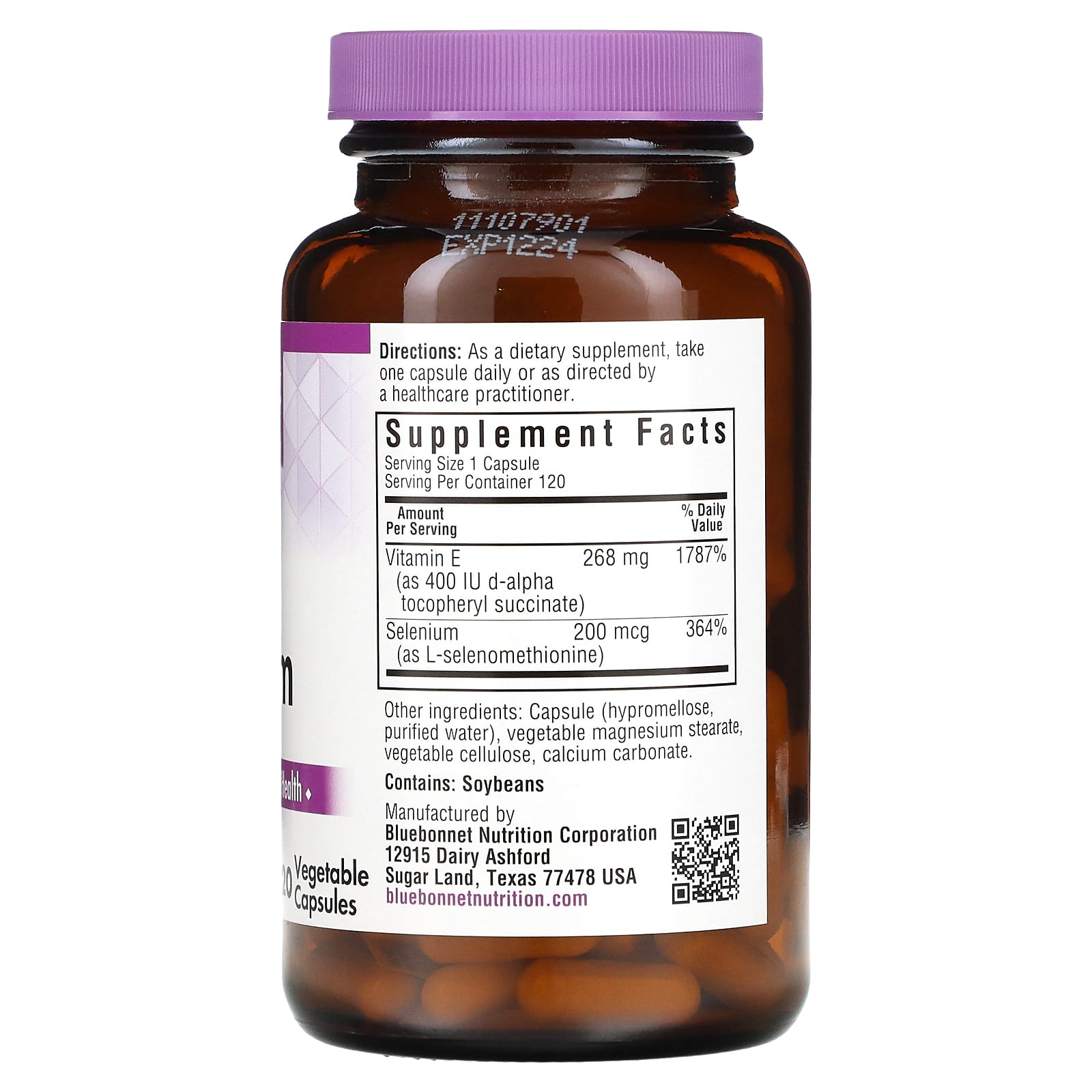 Bluebonnet, Dry E-400 I.u. Plus Selenium, 120 Vegetarian Capsules UPC 743715006324 | Hilife Vitamins
