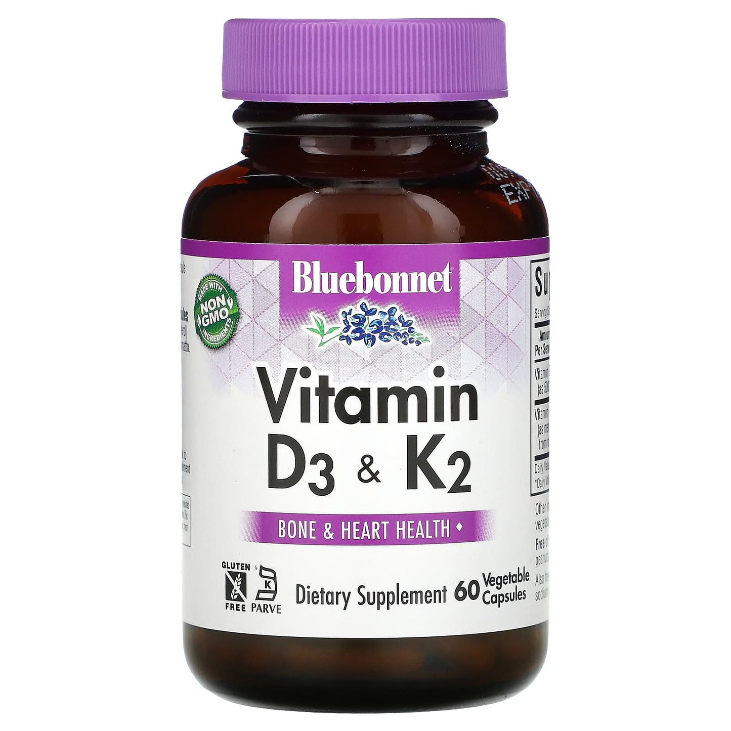 Bluebonnet, VITAMIN D3 & K2, 60 Vegetarian Capsules UPC 743715006546 | Hilife Vitamins