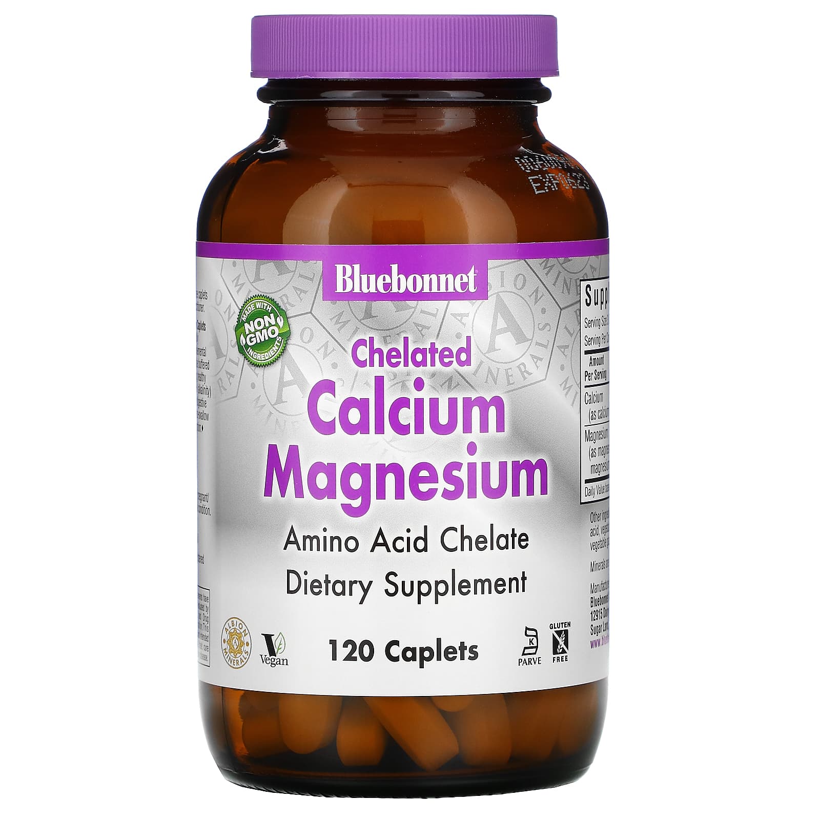 Bluebonnet, Albion Chelated Calcium Magnesium, 120 Caplets UPC 743715006614 | Hilife Vitamins