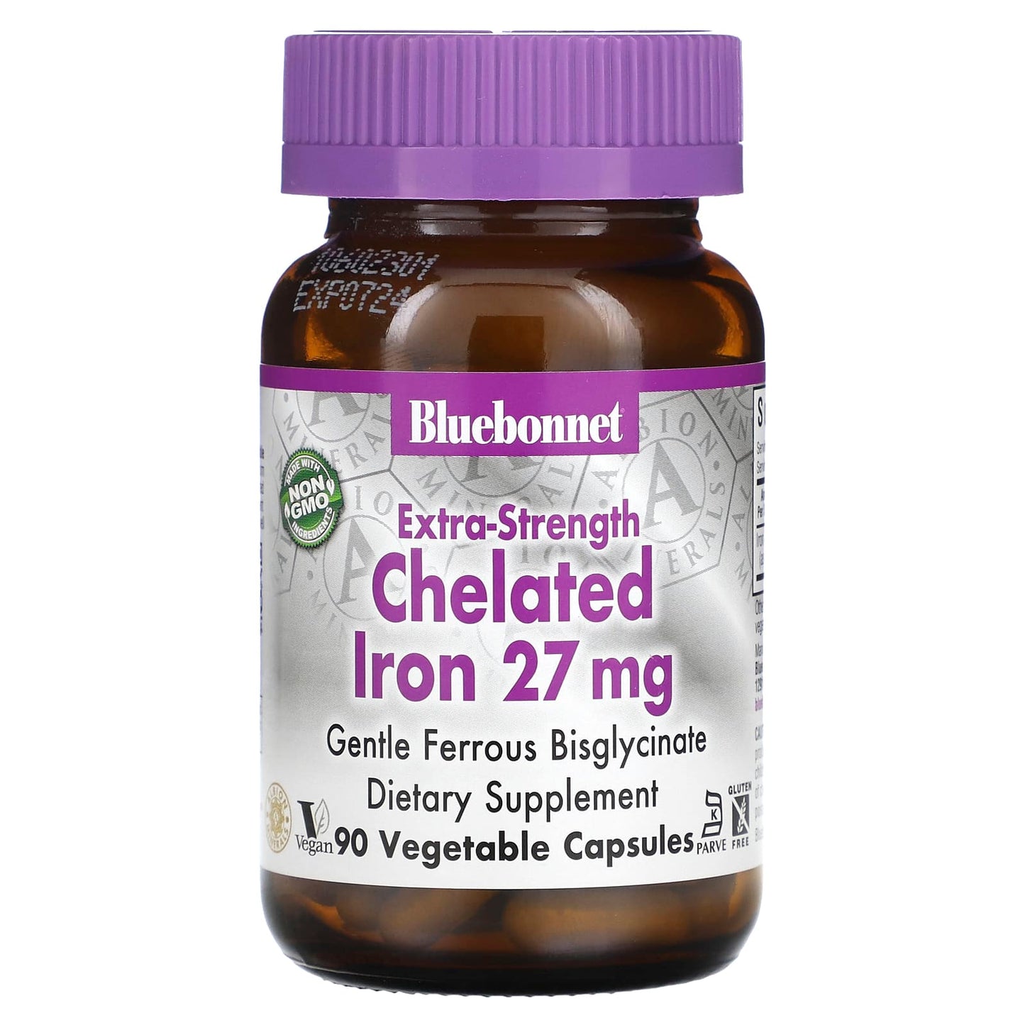Bluebonnet, Albion Chelated Iron 27 Mg, 90 Vegetarian Capsules UPC 743715006706 | Hilife Vitamins