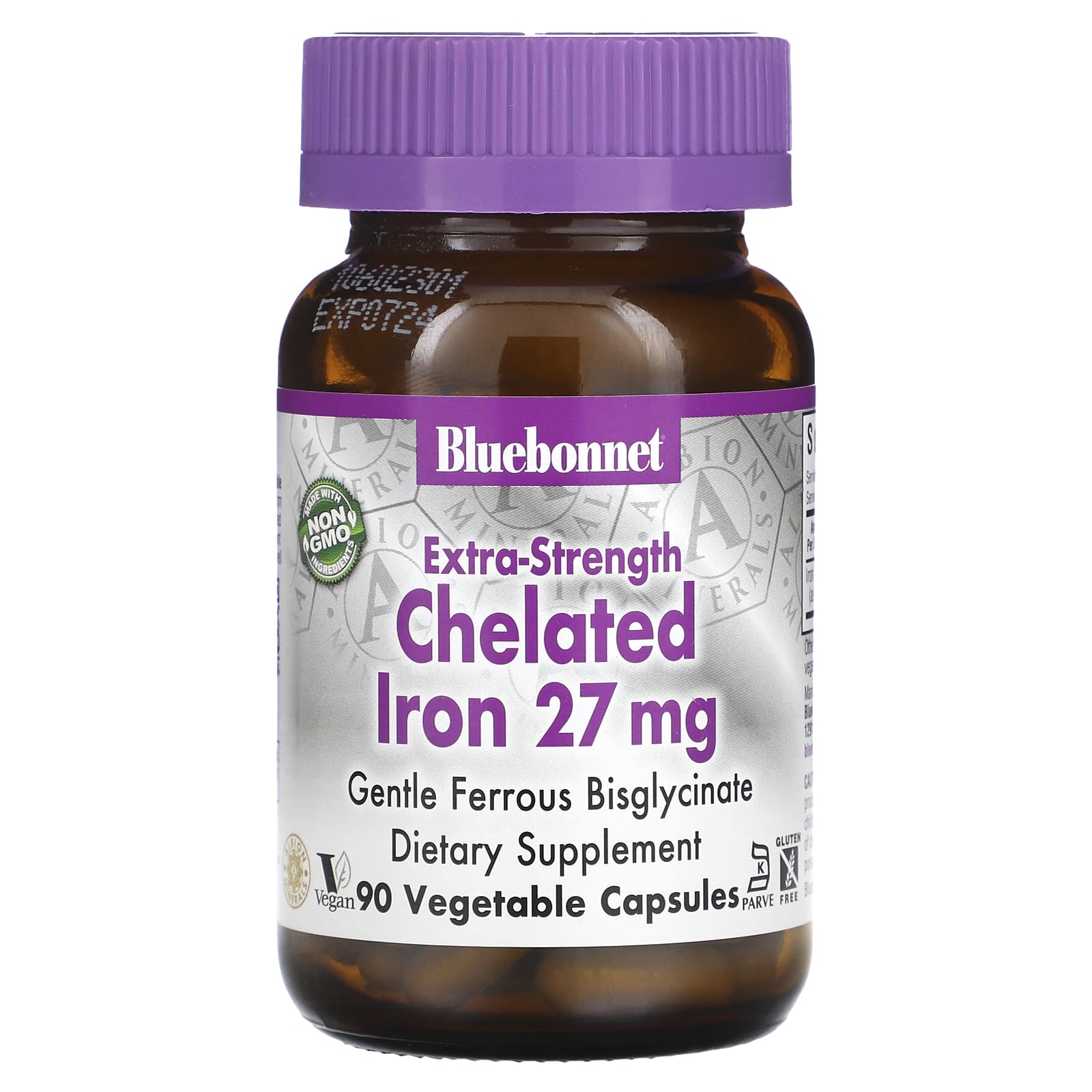 Bluebonnet, Albion Chelated Iron 27 Mg, 90 Vegetarian Capsules UPC 743715006706 | Hilife Vitamins