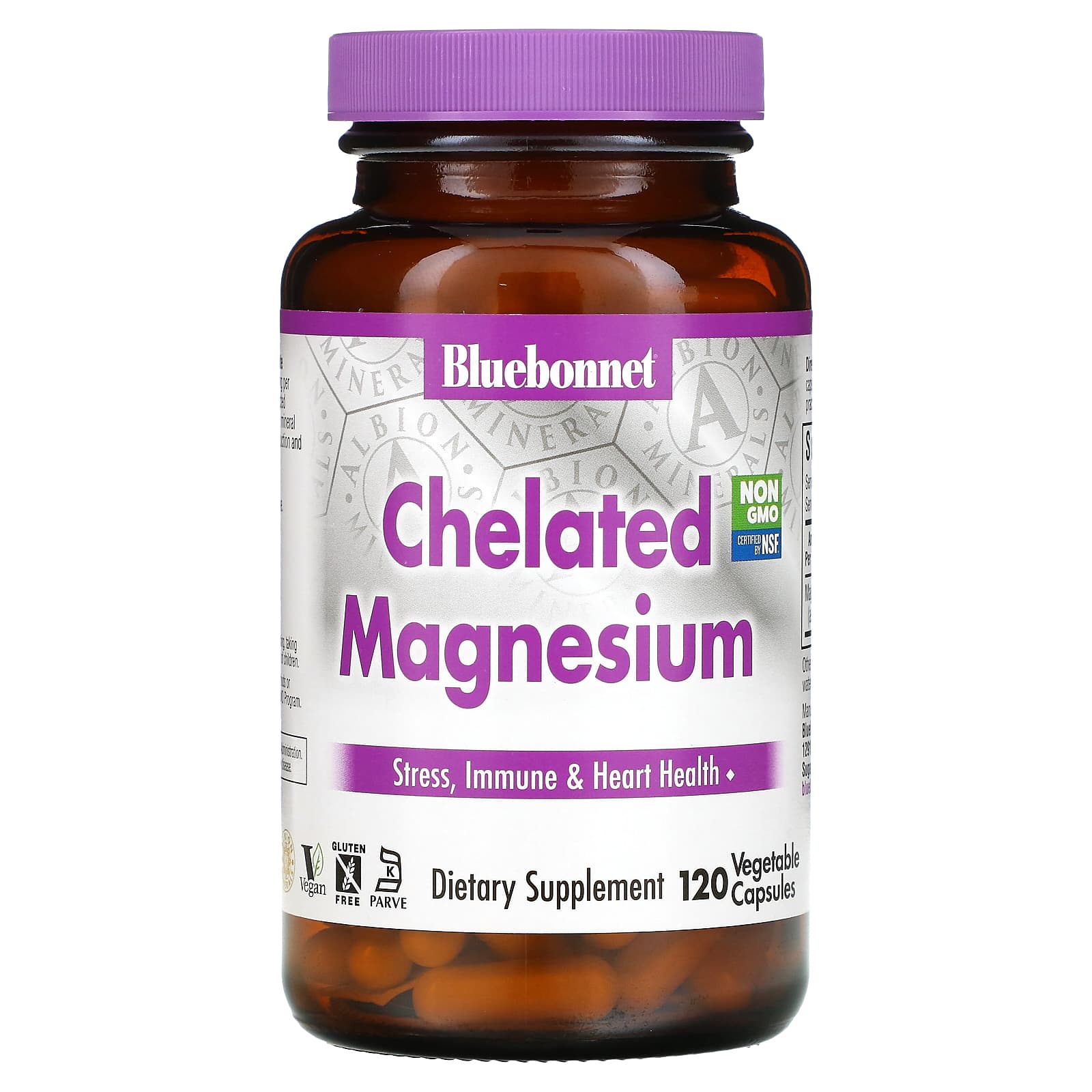 Bluebonnet, Chelated Magnesium, NON-GMO, Certified By NSF, 120 Vegetarian Capsules UPC 743715006836 | Hilife Vitamins