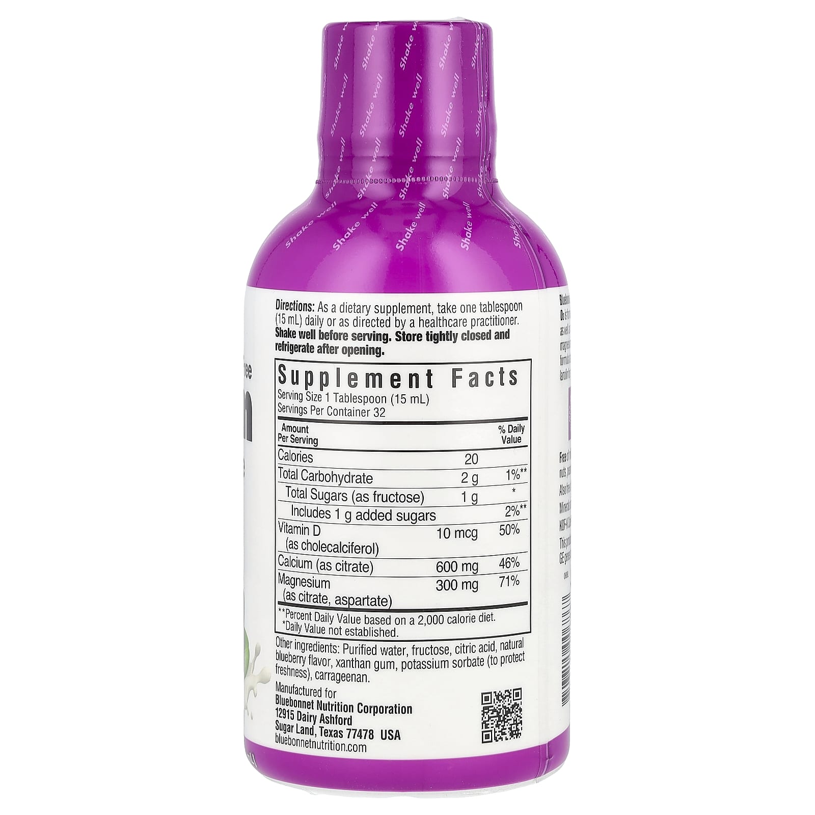 Bluebonnet, Liquid Calcium Magnesium Citrate & Vitamin D3, Blueberry, 16 fl oz (473 ml) UPC 743715006867 | HiLife Vitamins