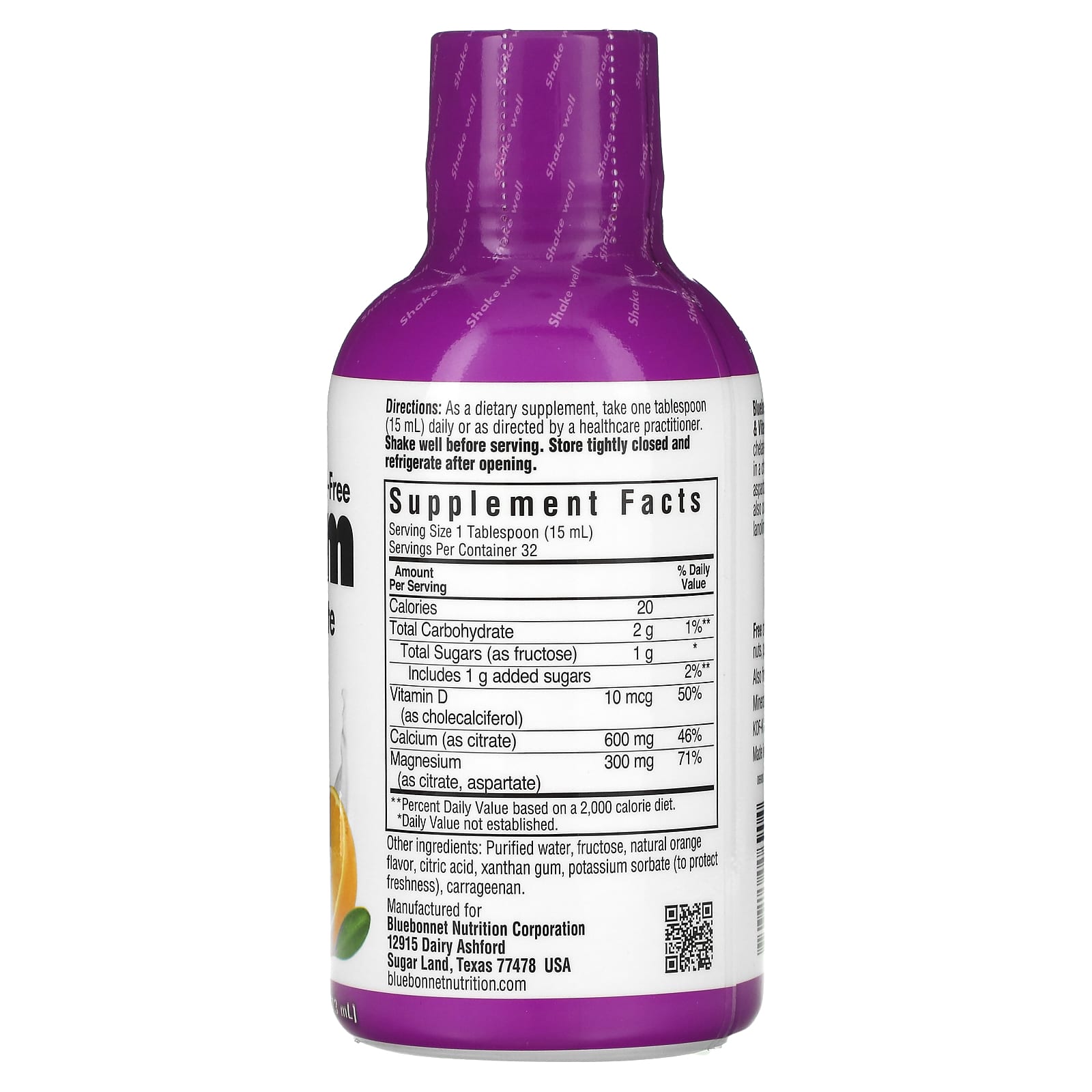 Bluebonnet, Liquid Calcium, Magnesium Citrate & Vitamin D3, Milk-Free, Orange Flavor, 16 Oz UPC 743715006904